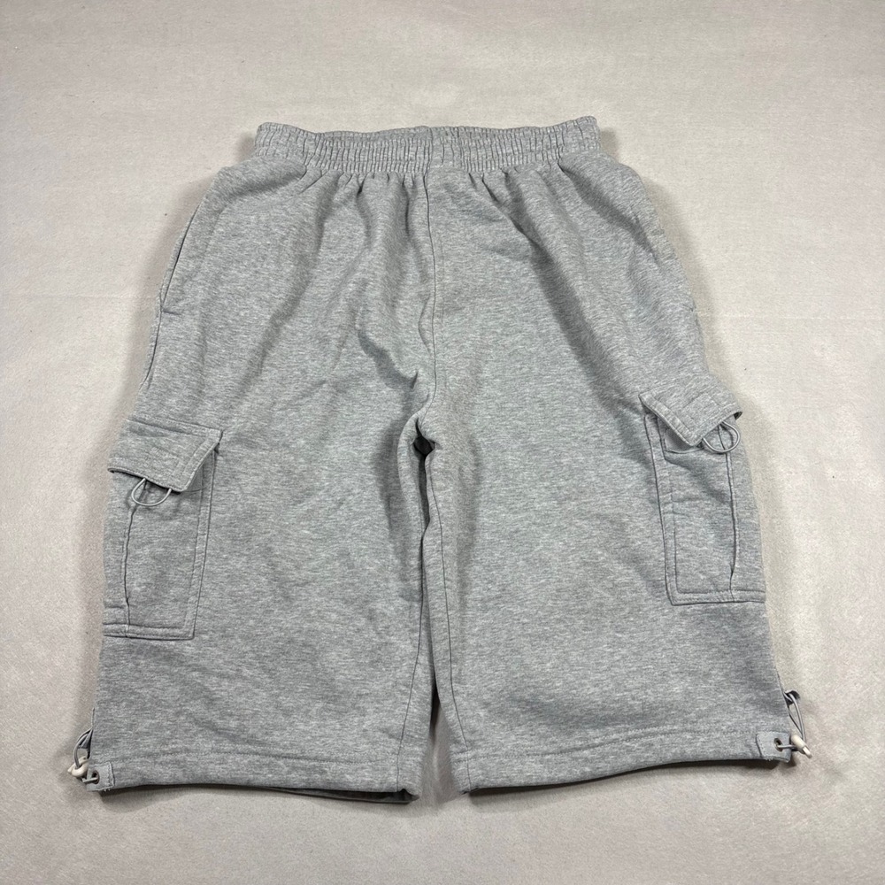 Pro Club Baggy Gray Fleece Cargo Sweat Shorts Large Adjustable Hem Streetwear